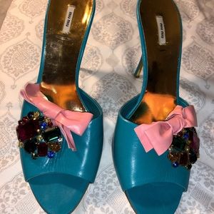 MIU MIU TEAL MULES